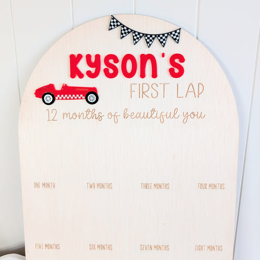 Birthday 12 Month Photo Board - Race Car Theme