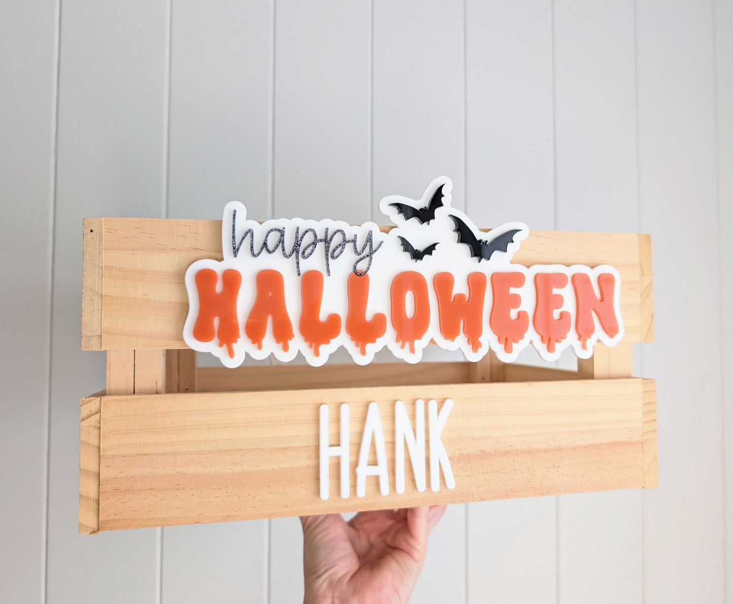 LARGE Crate with Happy Halloween Plaque