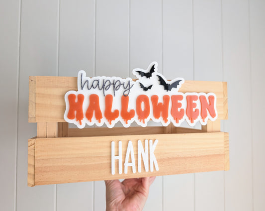 LARGE Crate with Happy Halloween Plaque