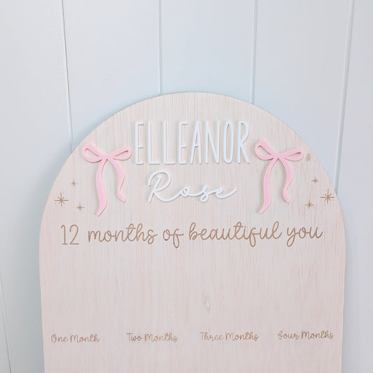 Birthday 12 Month Photo Board - Bow Theme