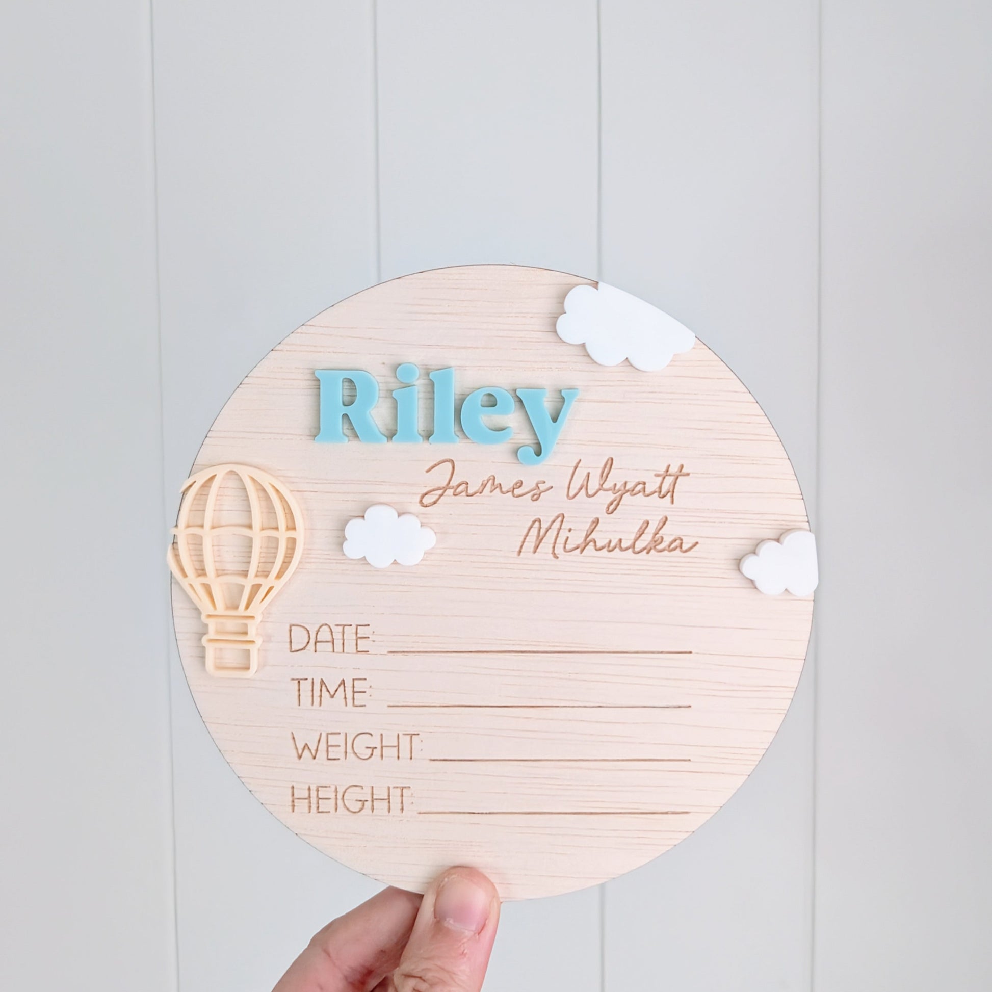 Birth Details Hot Air Balloon Announcement Plaque - Lou James Creations 