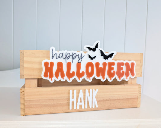 SMALL Crate with Happy Halloween Plaque