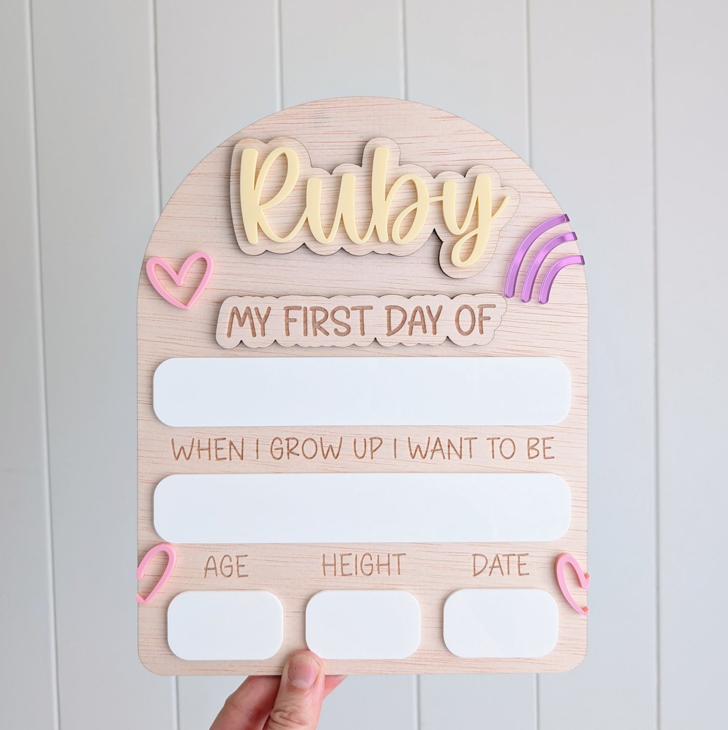 My First Day / My Last Day Personalised Wooden Arch - Rainbow Hearts