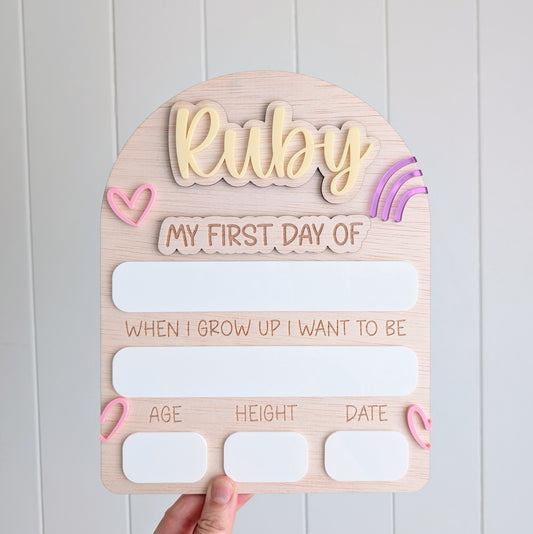 My First Day / My Last Day Personalised Wooden Arch - Rainbow Hearts