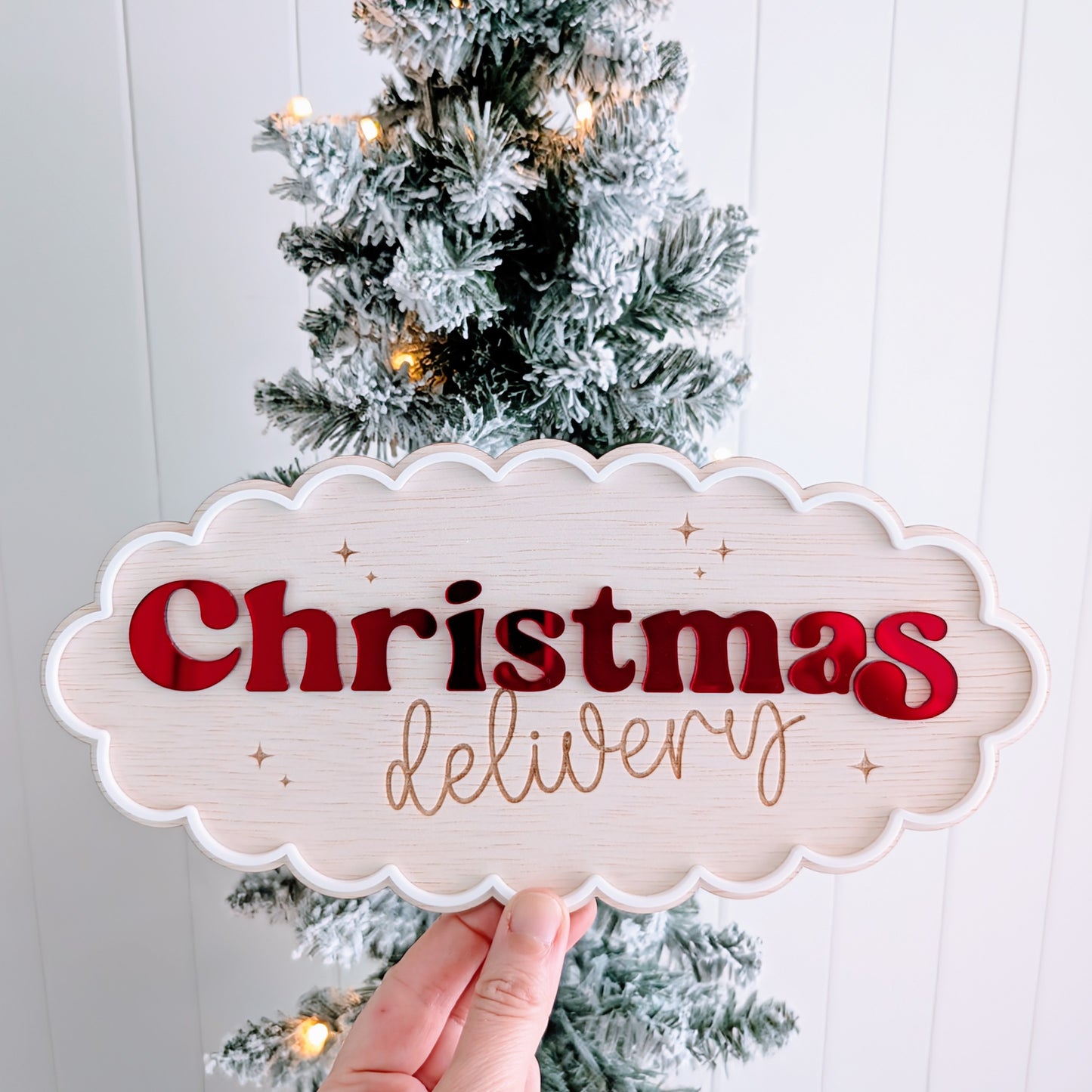 LARGE Crate with Christmas Delivery Scallop Plaque