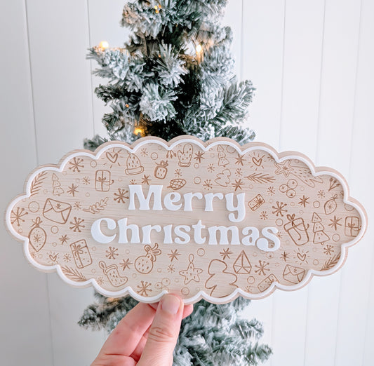 SMALL Crate with Christmas Scallop Merry Christmas Plaque