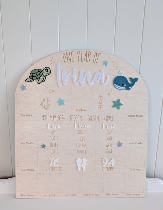 Birthday First Year Milestone & Photo Board - Under the Sea